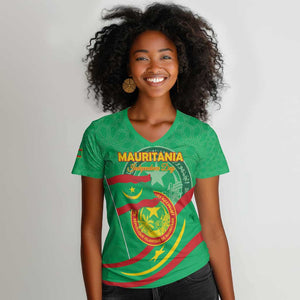 Mauritania Personalized Women V-Neck T-Shirt Happy Independence Day - African Pride