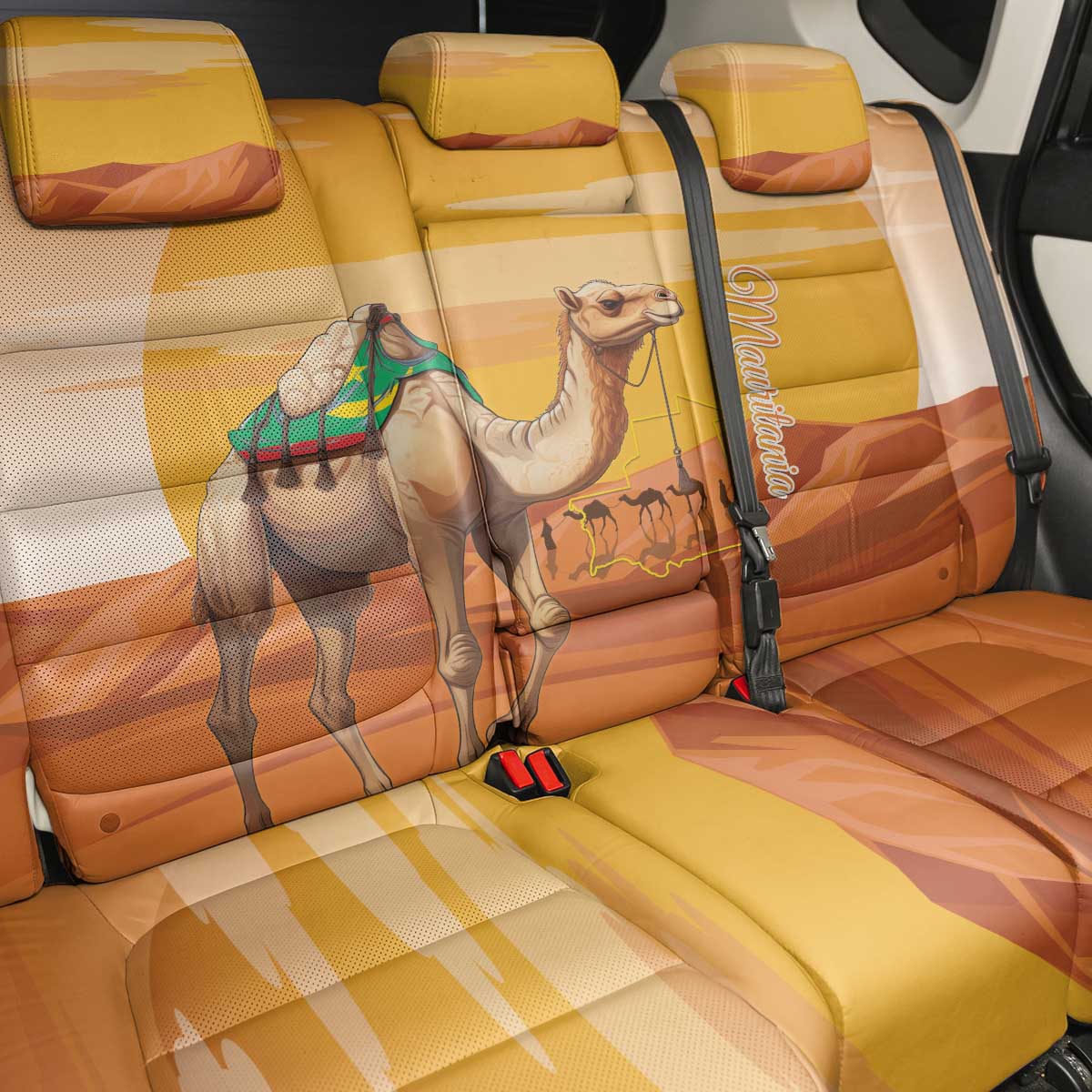 Mauritania Sahara Back Car Seat Cover Camel With Map - African Pride