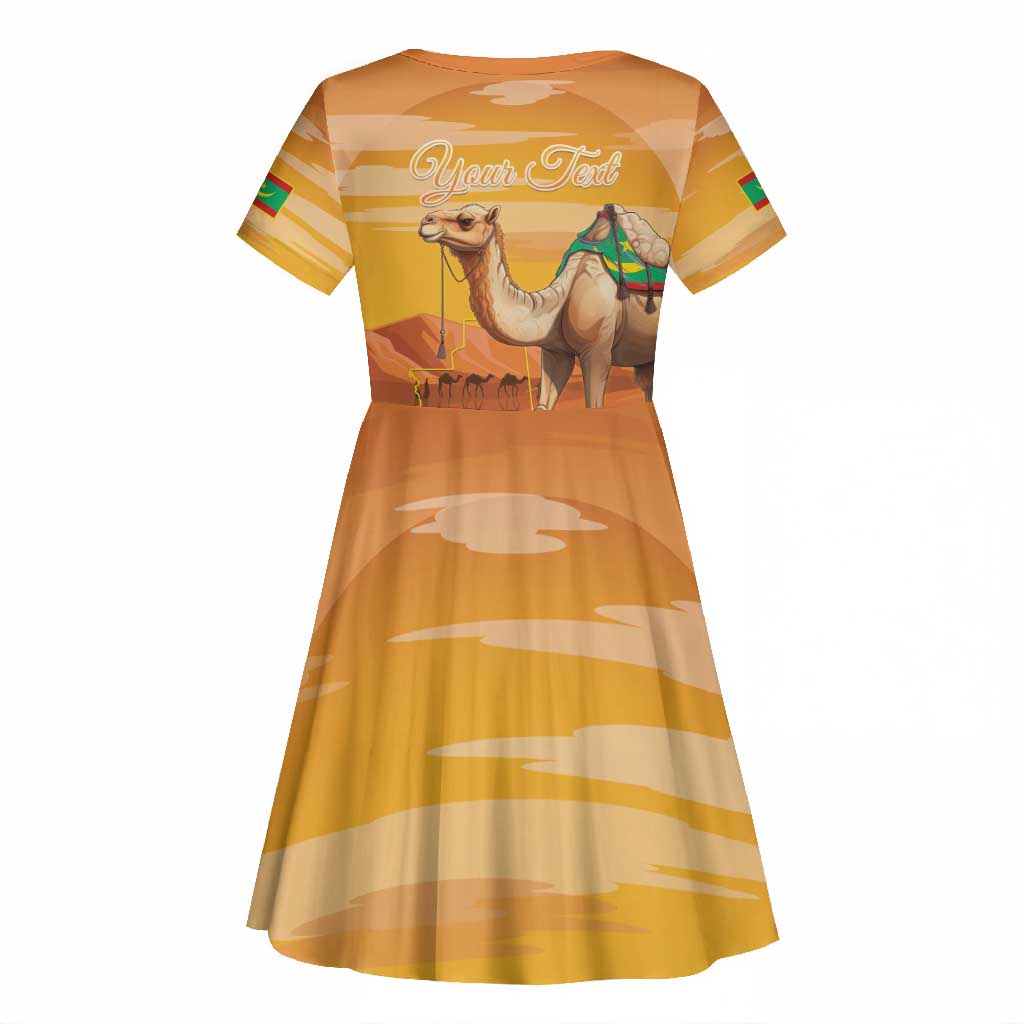 Mauritania Sahara Personalized Kid Short Sleeve Dress Camel With Map - African Pride