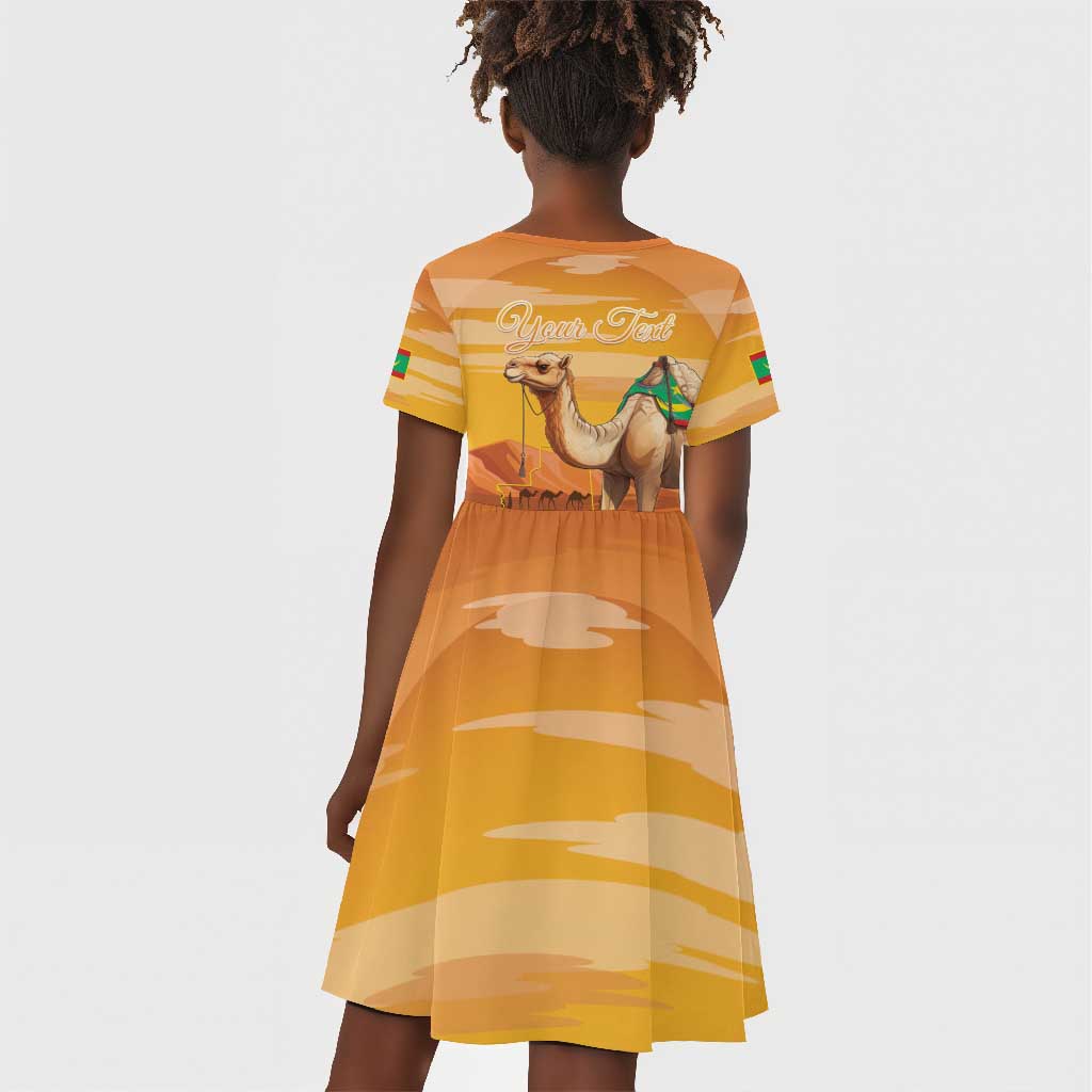 Mauritania Sahara Personalized Kid Short Sleeve Dress Camel With Map - African Pride