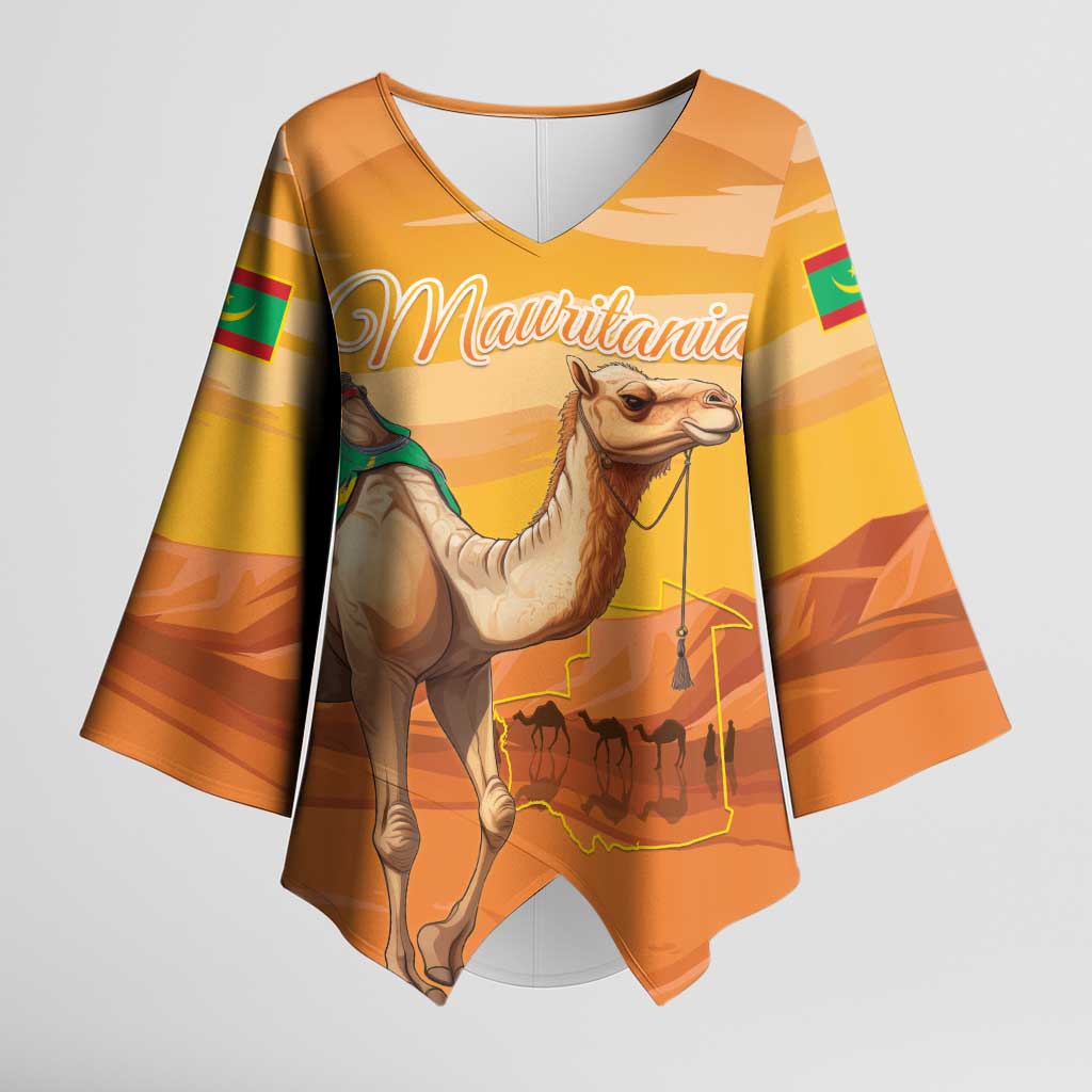 Personalized Mauritania Sahara Kimono Sleeve Blouse Camel With Map