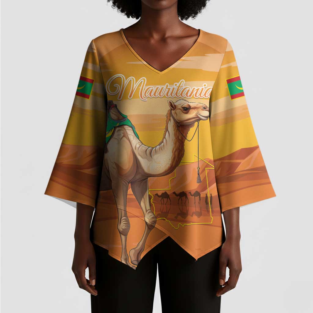 Personalized Mauritania Sahara Kimono Sleeve Blouse Camel With Map