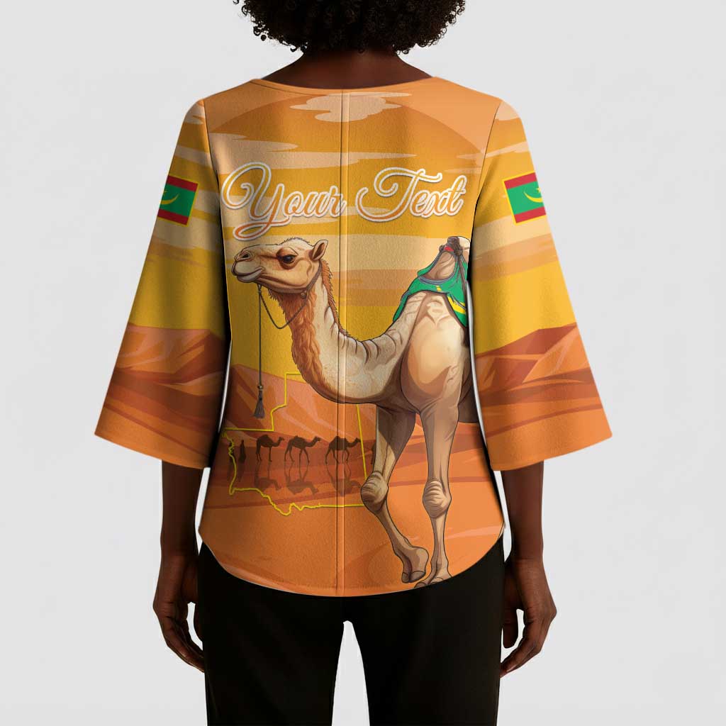 Personalized Mauritania Sahara Kimono Sleeve Blouse Camel With Map