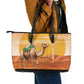 Mauritania Sahara Leather Tote Bag Camel With Map - African Pride