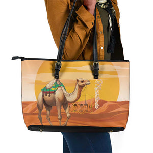 Mauritania Sahara Leather Tote Bag Camel With Map - African Pride