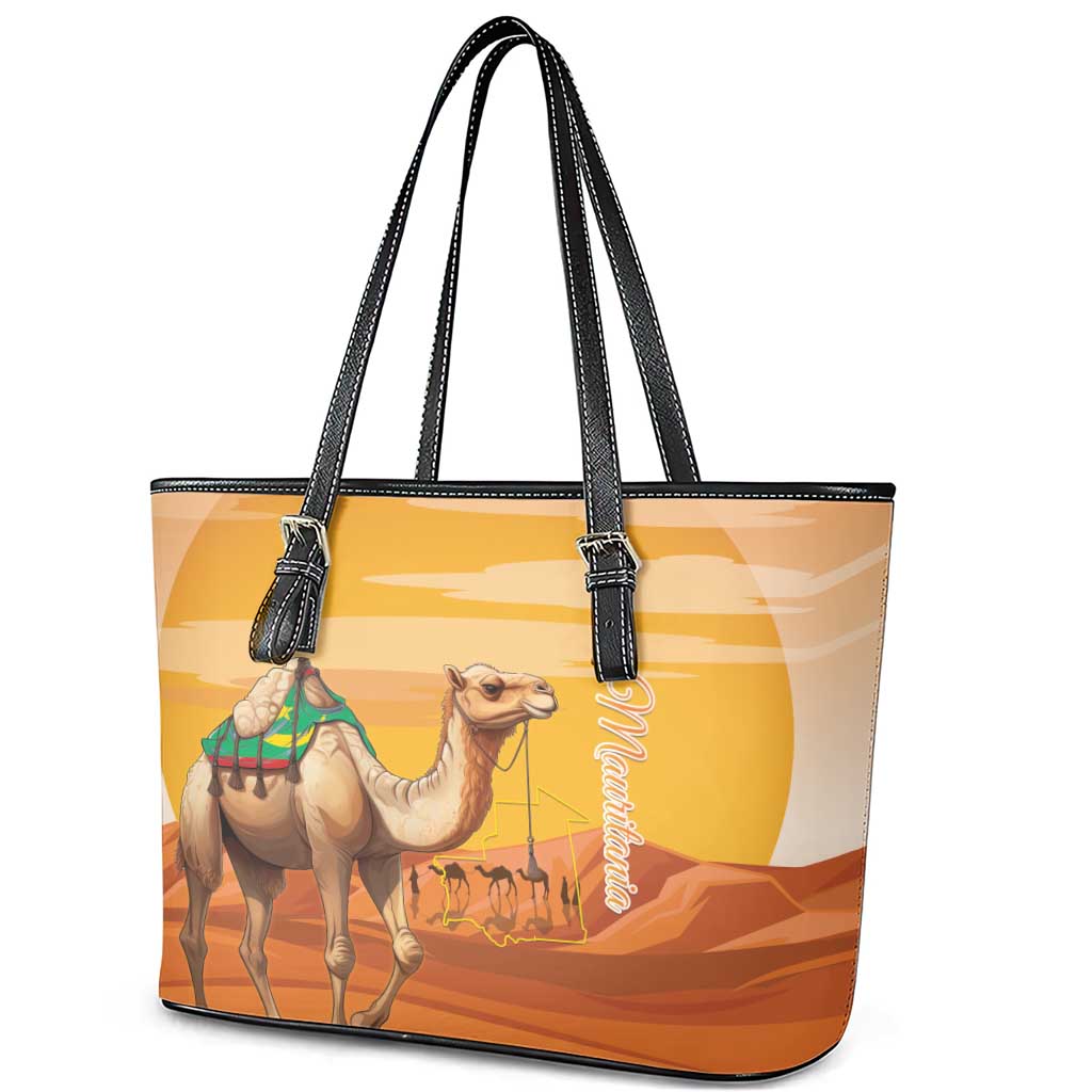 Mauritania Sahara Leather Tote Bag Camel With Map - African Pride