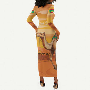 Mauritania Sahara Personalized Long Sleeve Bodycon Dress Camel With Map - African Pride
