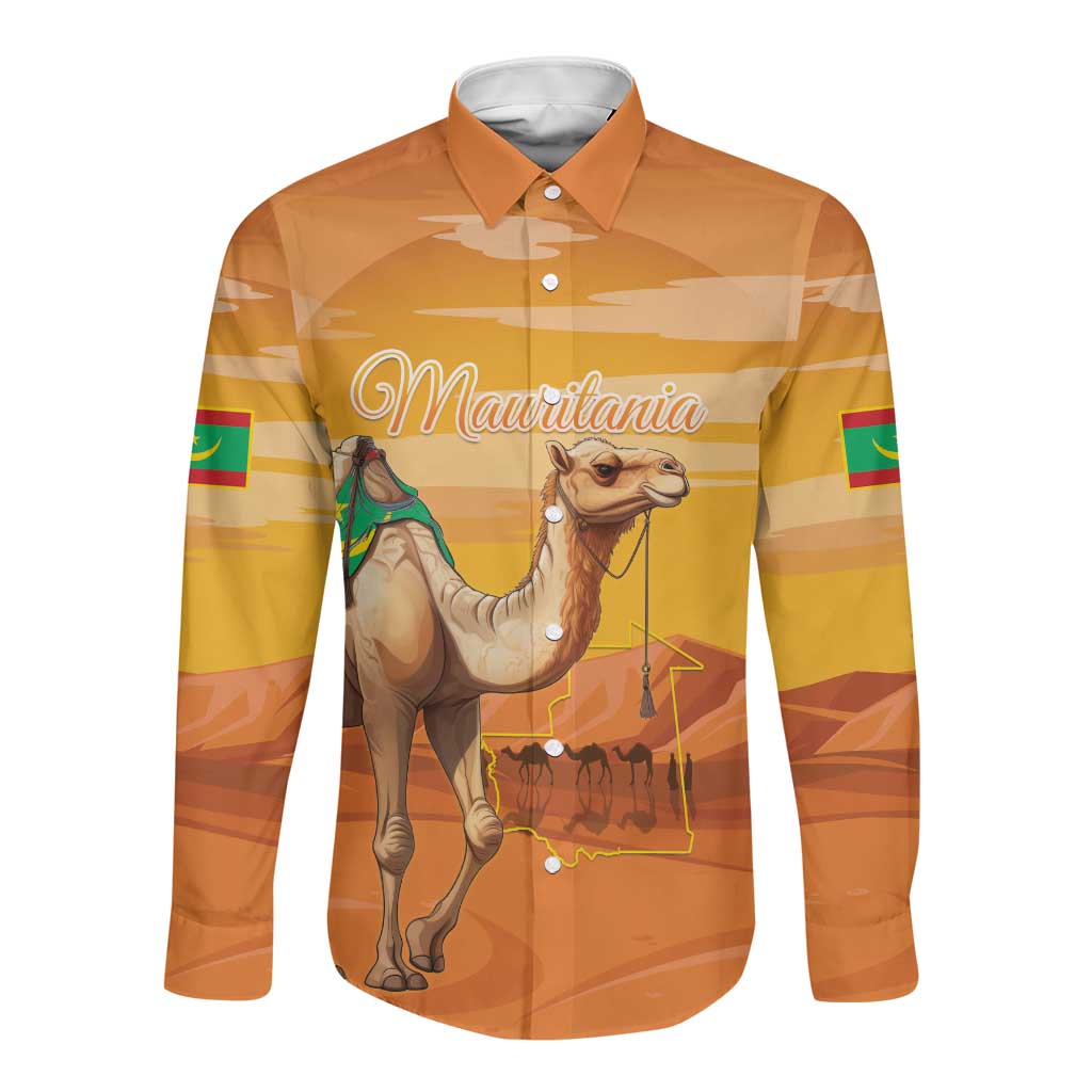 Mauritania Sahara Personalized Long Sleeve Button Shirt Camel With Map - African Pride