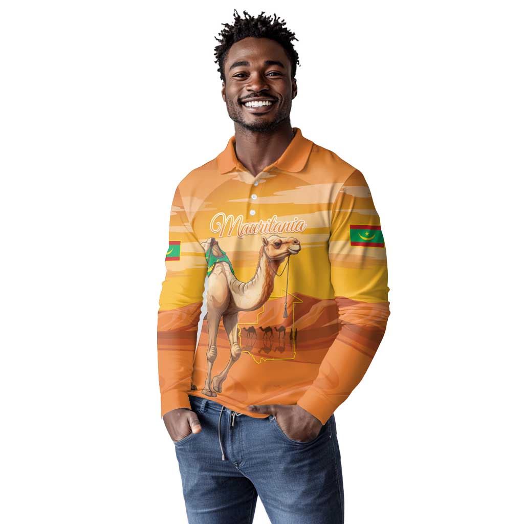 Mauritania Sahara Personalized Long Sleeve Polo Shirt Camel With Map - African Pride