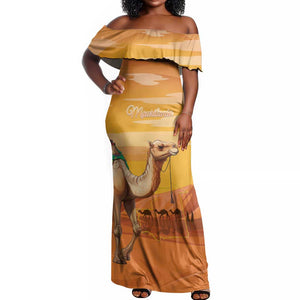 Mauritania Sahara Personalized Off Shoulder Maxi Dress Camel With Map - African Pride