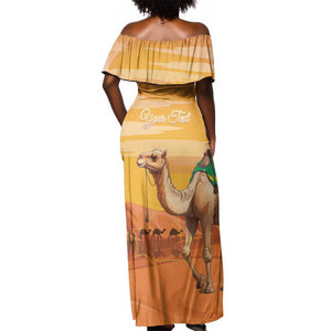 Mauritania Sahara Personalized Off Shoulder Maxi Dress Camel With Map - African Pride