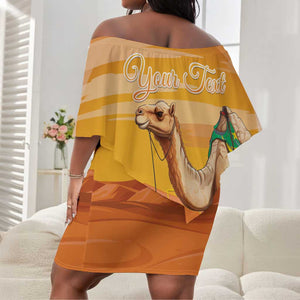 Mauritania Sahara Personalized Off Shoulder Short Dress Camel With Map - African Pride