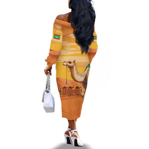 Mauritania Sahara Personalized Off The Shoulder Long Sleeve Dress Camel With Map - African Pride