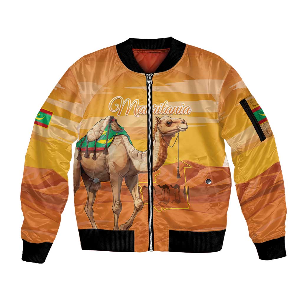 Mauritania Sahara Personalized Sleeve Zip Bomber Jacket Camel With Map - African Pride