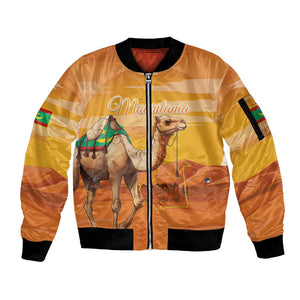 Mauritania Sahara Personalized Sleeve Zip Bomber Jacket Camel With Map - African Pride