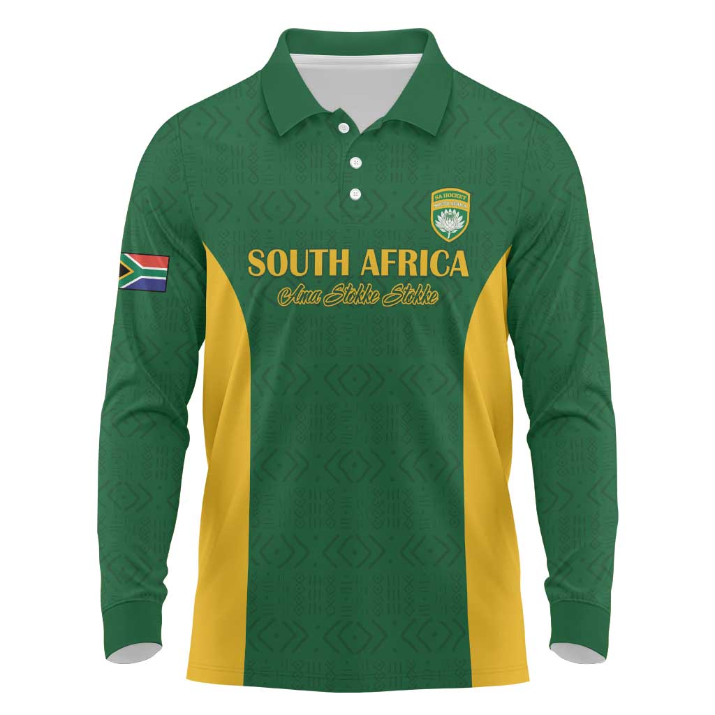 South Africa Hockey Custom Long Sleeve Polo Shirt Come On Ama Stokke Stokke - African Pride