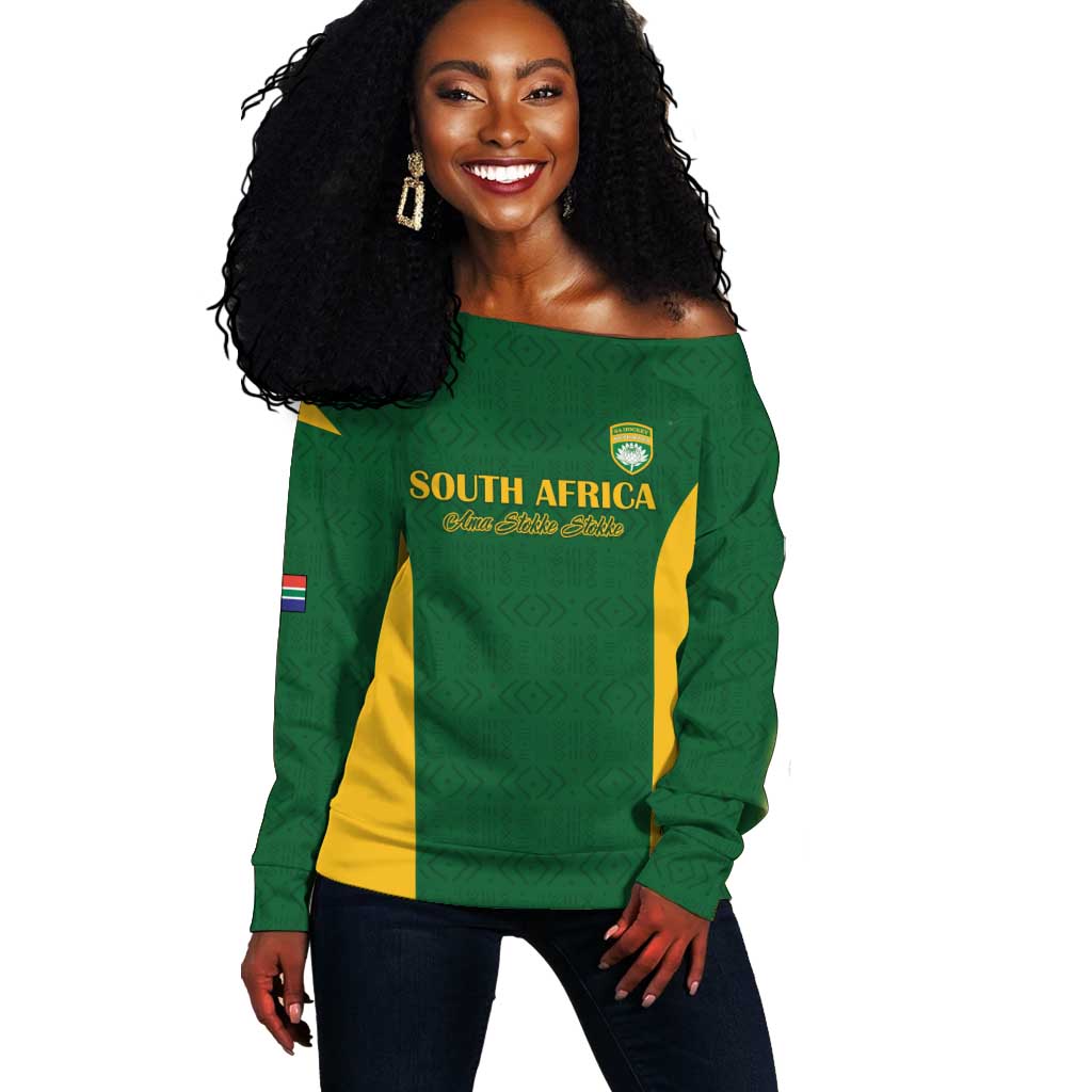 South Africa Hockey Custom Off Shoulder Sweater Come On Ama Stokke Stokke - African Pride