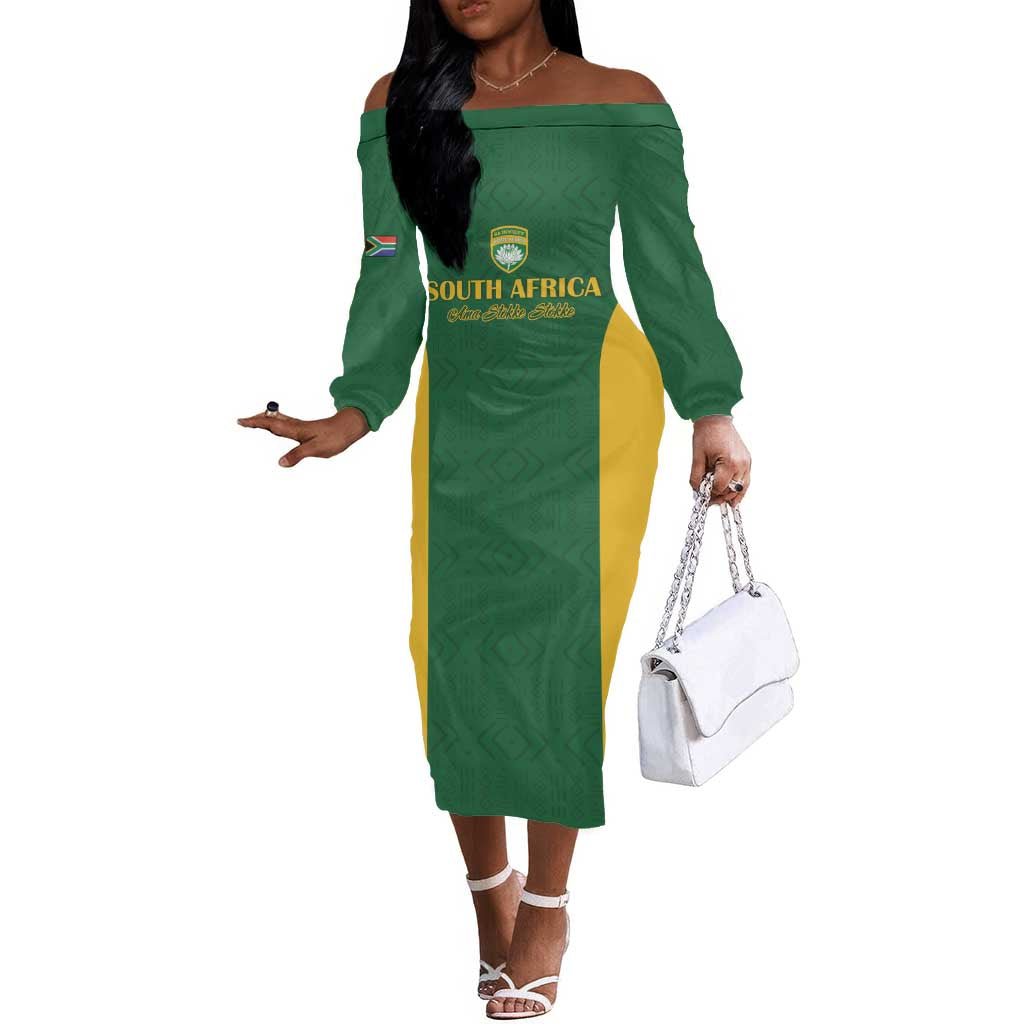 South Africa Hockey Custom Off The Shoulder Long Sleeve Dress Come On Ama Stokke Stokke - African Pride