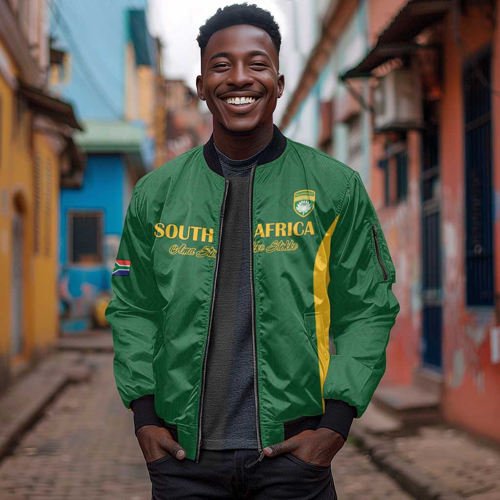 South Africa Hockey Custom Sleeve Zip Bomber Jacket Come On Ama Stokke Stokke - African Pride