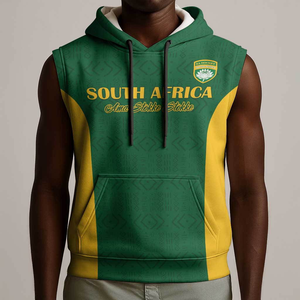 South Africa Hockey Custom Sleeveless Hoodie Come On Ama Stokke Stokke - African Pride