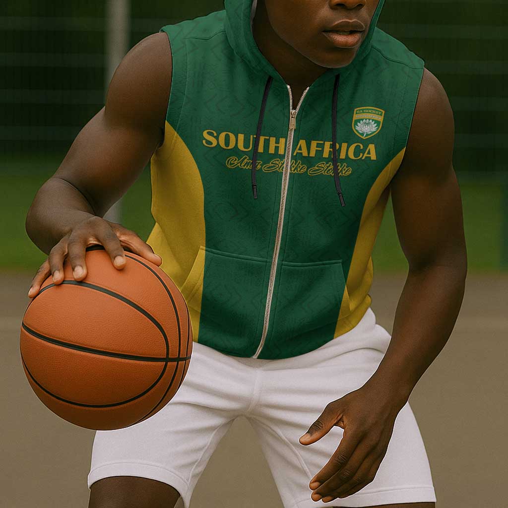 South Africa Hockey Custom Sleeveless Zip Hoodie Come On Ama Stokke Stokke - African Pride