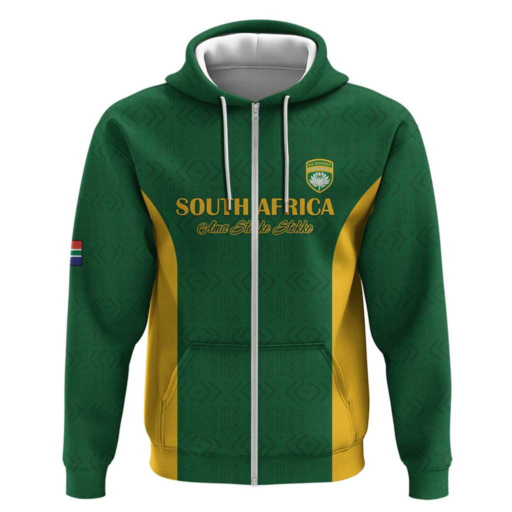 South Africa Hockey Custom Zip Hoodie Come On Ama Stokke Stokke - African Pride