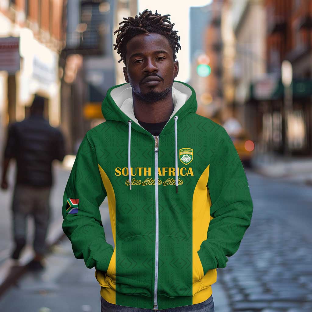 South Africa Hockey Custom Zip Hoodie Come On Ama Stokke Stokke - African Pride