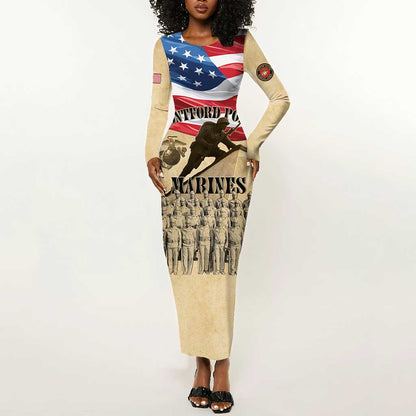 Montford Point Marines Legacy Long Sleeve Bodycon Dress First Black U.S. Marines - African Pride