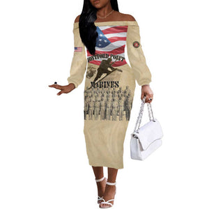Montford Point Marines Legacy Off The Shoulder Long Sleeve Dress First Black U.S. Marines - African Pride
