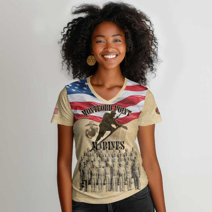Montford Point Marines Legacy Women V-Neck T-Shirt First Black U.S. Marines - African Pride