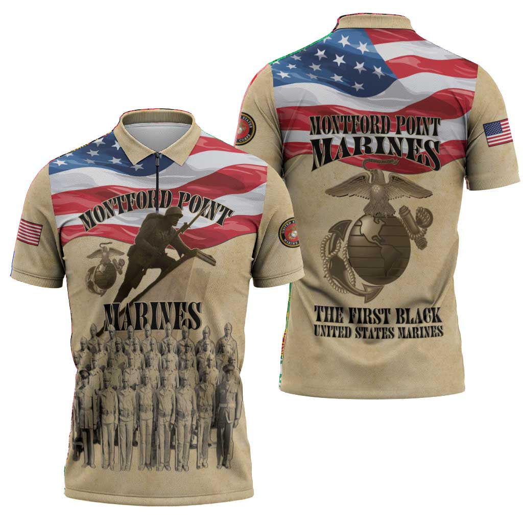 Montford Point Marines 1942-1949 Zipper Polo Shirt The First Black Marines