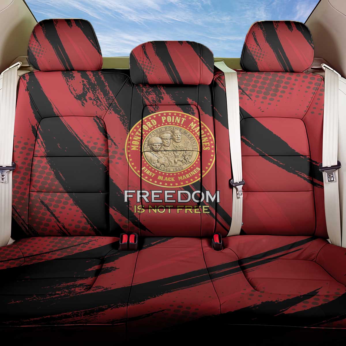 Honoring the First Black Marines Back Car Seat Cover Montford Point Heroes - Red - African Pride