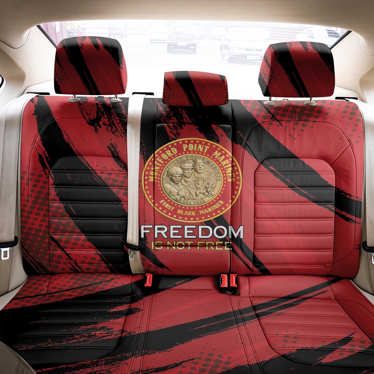 Honoring the First Black Marines Back Car Seat Cover Montford Point Heroes - Red - African Pride