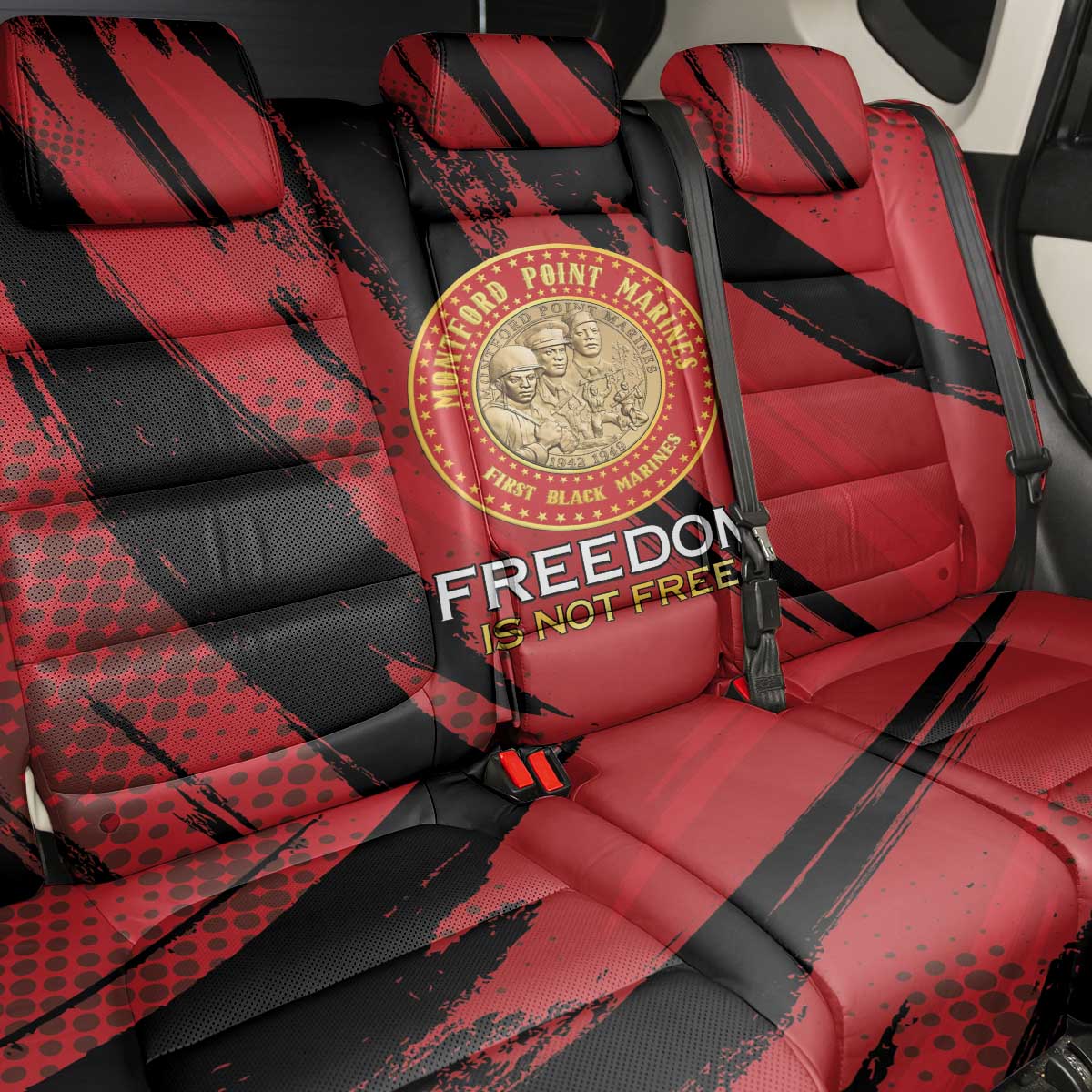 Honoring the First Black Marines Back Car Seat Cover Montford Point Heroes - Red - African Pride