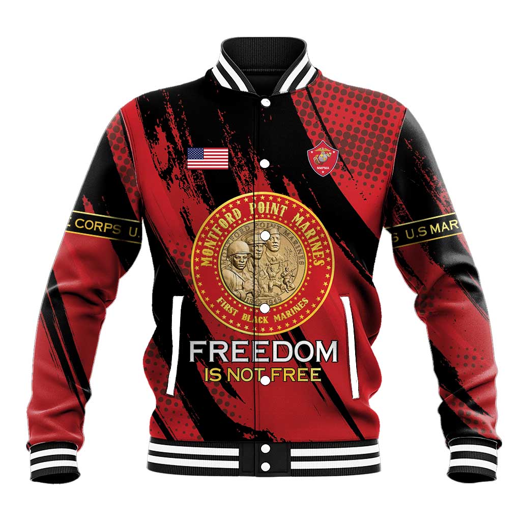 Personalized Honoring the First Black Marines Baseball Jacket Montford Point Heroes - Red - African Pride