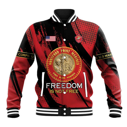 Personalized Honoring the First Black Marines Baseball Jacket Montford Point Heroes - Red - African Pride