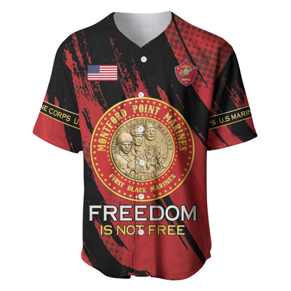 Personalized Honoring the First Black Marines Baseball Jersey Montford Point Heroes - Red - African Pride