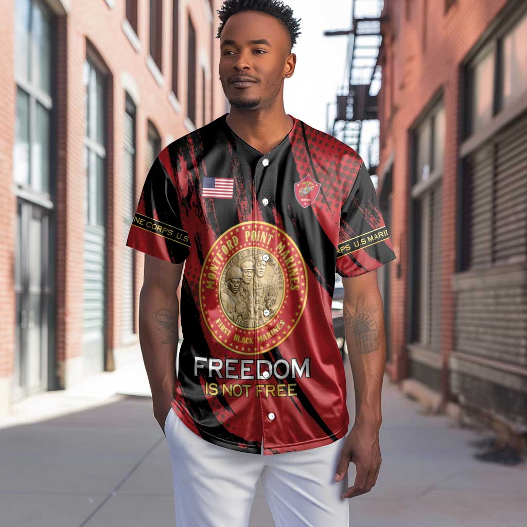 Personalized Honoring the First Black Marines Baseball Jersey Montford Point Heroes - Red - African Pride