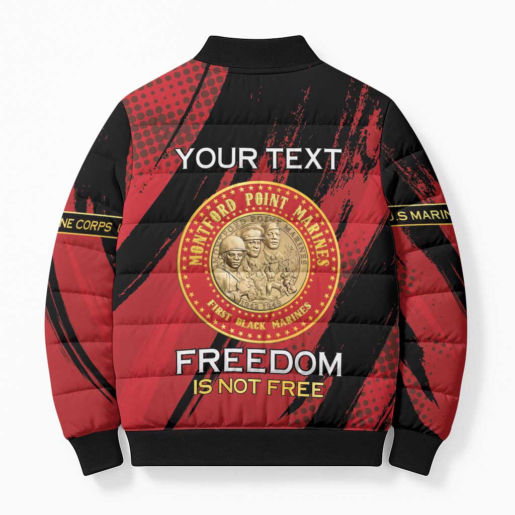 Personalized Proud to Honor Montford Point Marines Bomber Puffer Jacket Freedom Is Not Free - Red