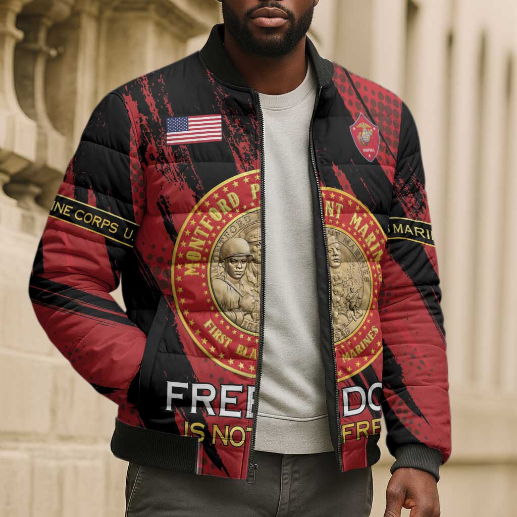 Personalized Proud to Honor Montford Point Marines Bomber Puffer Jacket Freedom Is Not Free - Red