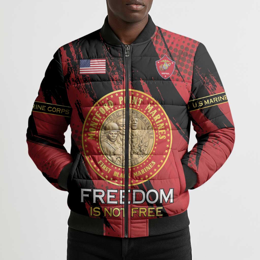 Personalized Proud to Honor Montford Point Marines Bomber Puffer Jacket Freedom Is Not Free - Red