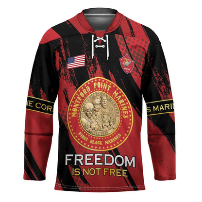 Personalized Proud to Honor Montford Point Marines Hockey Jersey Freedom Is Not Free - Red