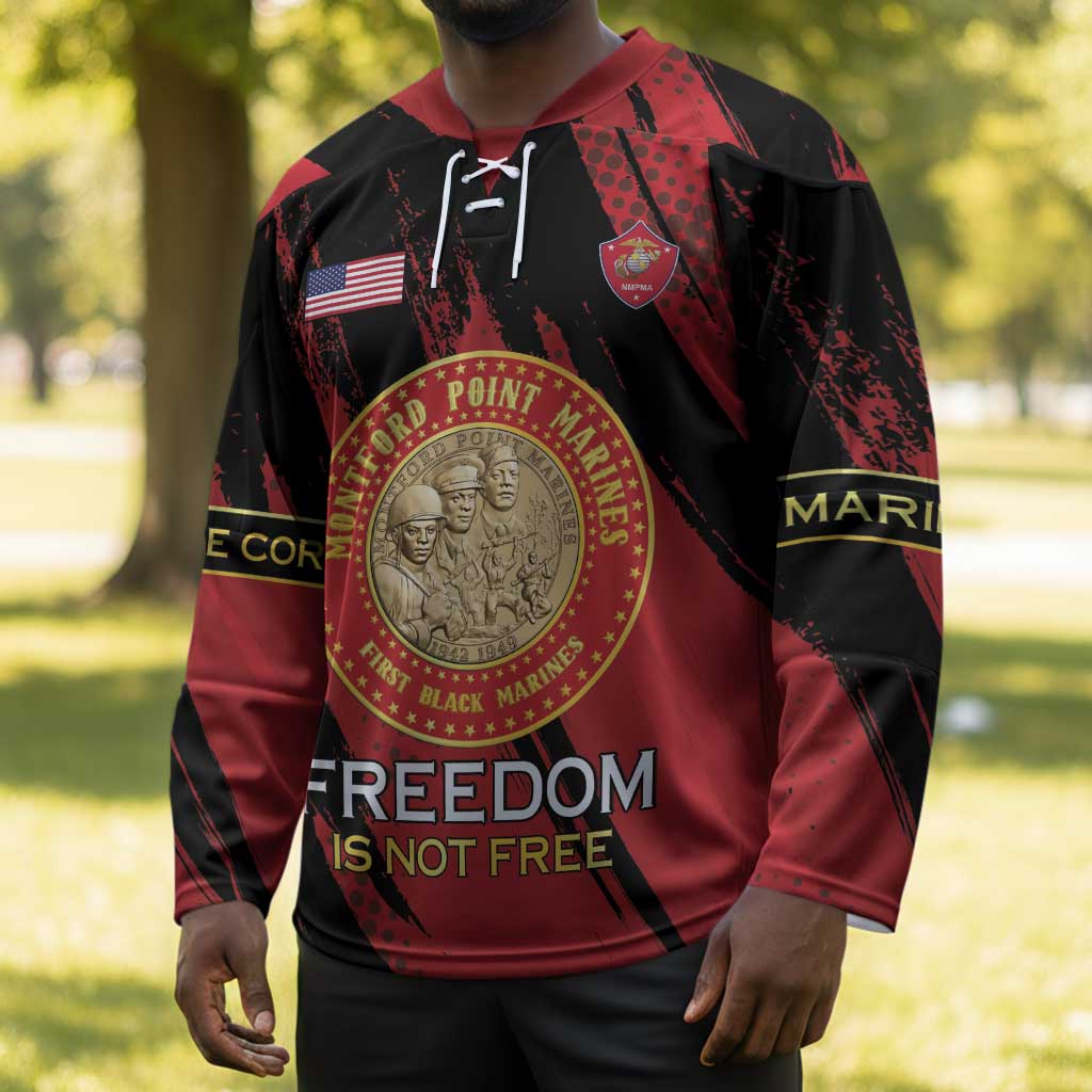 Personalized Proud to Honor Montford Point Marines Hockey Jersey Freedom Is Not Free - Red