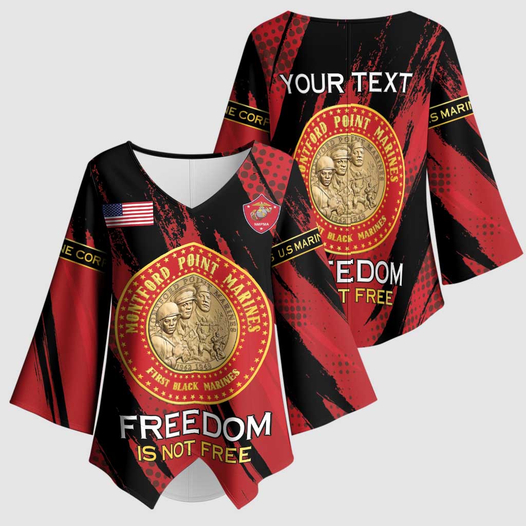 Personalized Proud to Honor Montford Point Marines Kimono Sleeve Blouse Freedom Is Not Free - Red