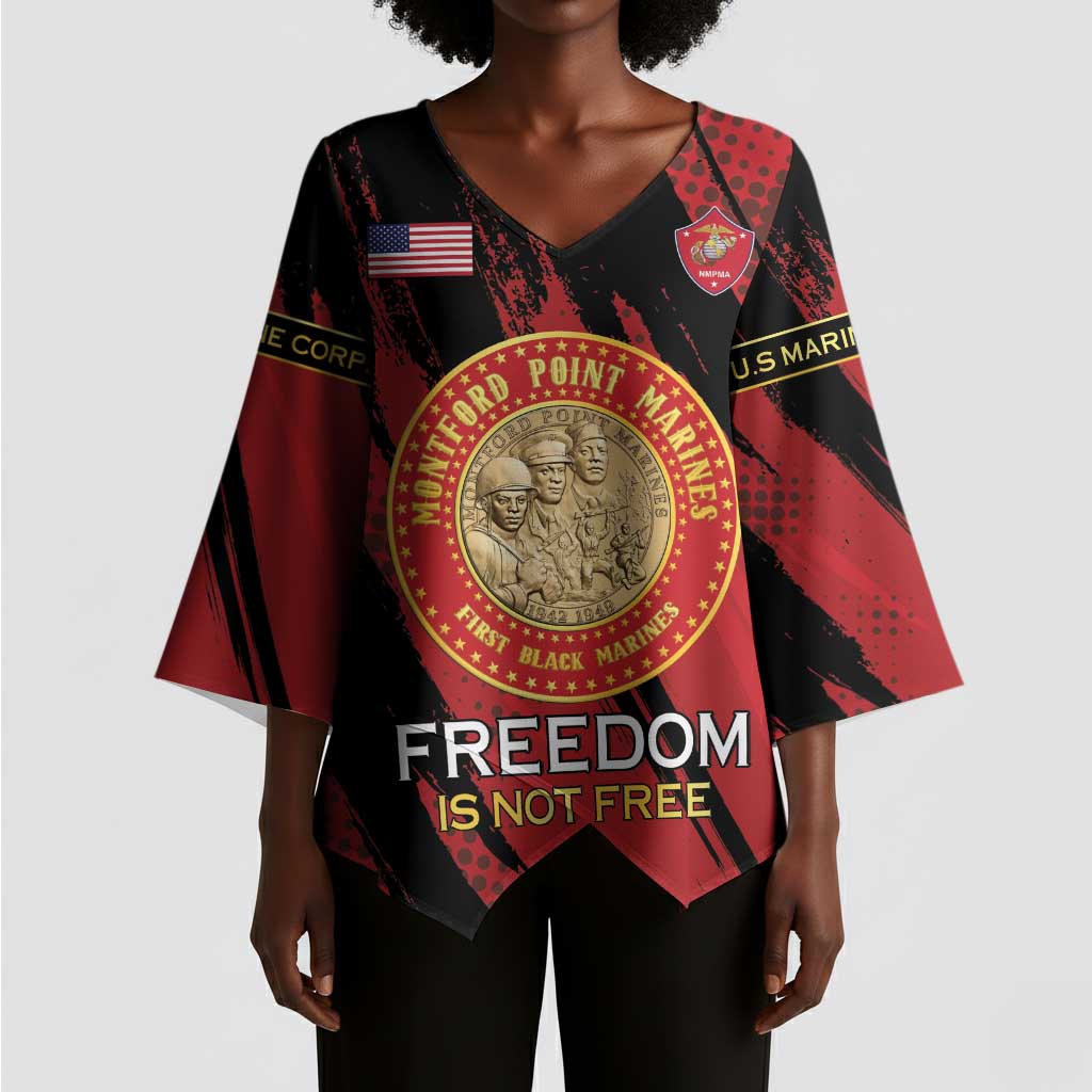 Personalized Proud to Honor Montford Point Marines Kimono Sleeve Blouse Freedom Is Not Free - Red