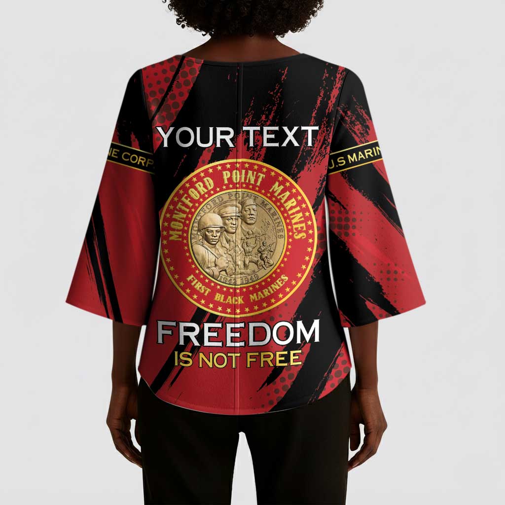 Personalized Proud to Honor Montford Point Marines Kimono Sleeve Blouse Freedom Is Not Free - Red