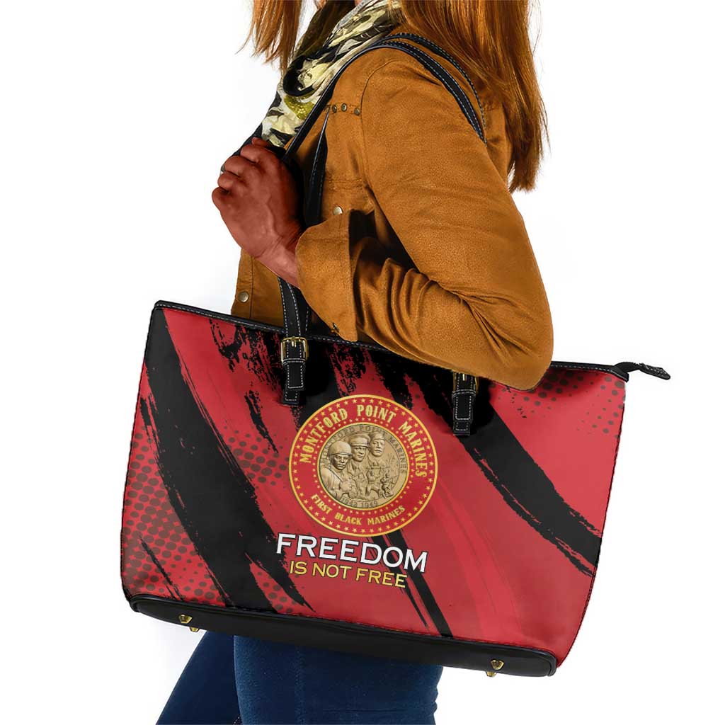 Honoring the First Black Marines Leather Tote Bag Montford Point Heroes - Red - African Pride