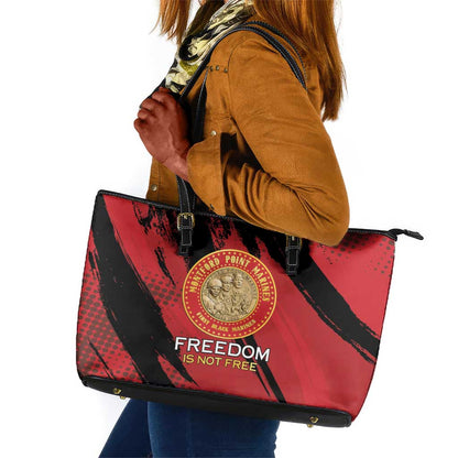 Honoring the First Black Marines Leather Tote Bag Montford Point Heroes - Red - African Pride