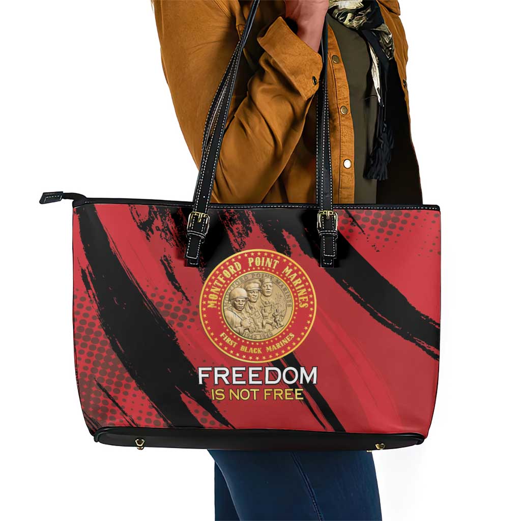 Honoring the First Black Marines Leather Tote Bag Montford Point Heroes - Red - African Pride