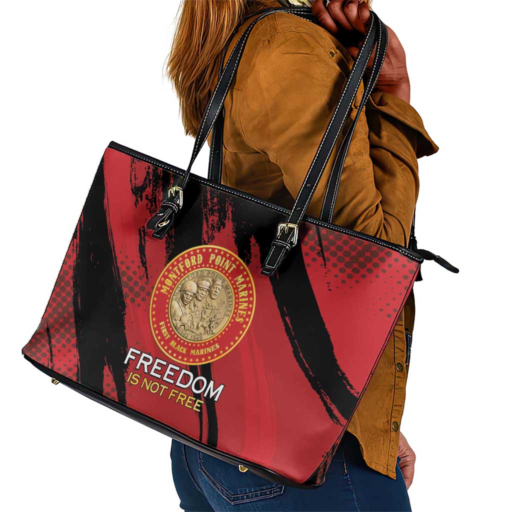Honoring the First Black Marines Leather Tote Bag Montford Point Heroes - Red - African Pride